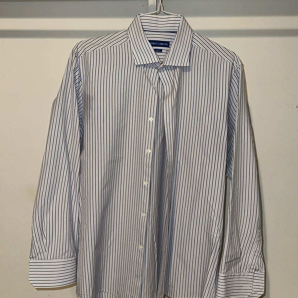 Vince Camuto Navy and White Striped Dress Shirt. BARELY WORN!!